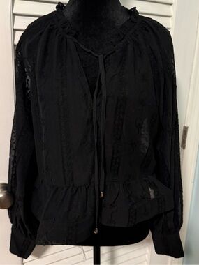 Heyson Black Sheer Long puffed sleeves and cropped Peasant Blouse! Gorgeous